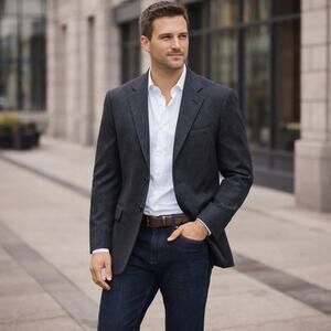 POLO RALPH LAUREN charcoal w/gray stripe wool & cashmere blend sport coat 42L